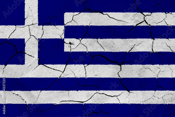 Fototapeta Flag of Greece, with dried soil texture