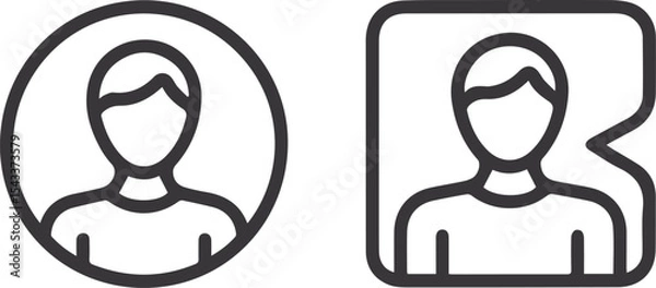 Fototapeta Two Profile Icons: Person in Circle & Square Shape - User Interface, Avatar, Identity, Social Media, Profile Picture, Minimalist Design on Black Background.