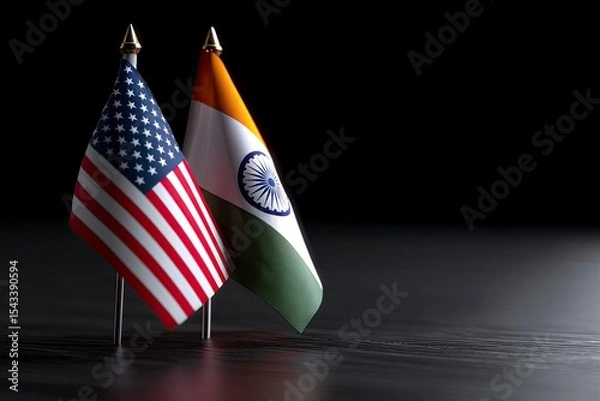 Fototapeta The image shows the USA and India flags on a dark surface