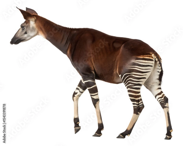 Obraz Okapi turning back, striped legs, long neck, isolated on transparent background, forest giraffid creature