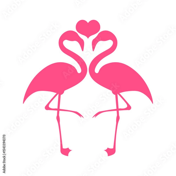 Fototapeta Two flamingos with heart shape, vector illustration.