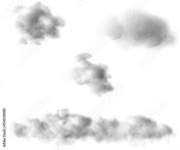 Fototapeta Set of four vector realistic clouds on clear background.