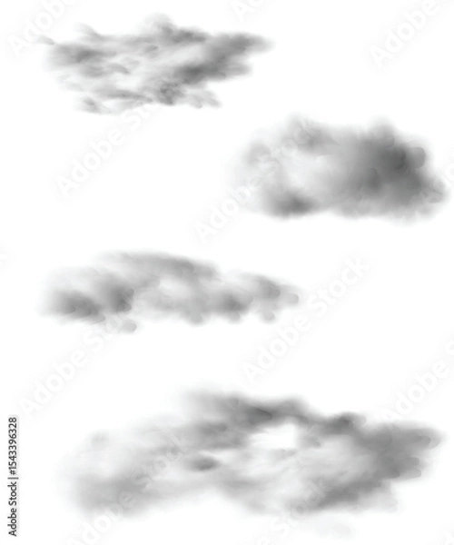 Fototapeta Set of four vector realistic clouds on clear background.
