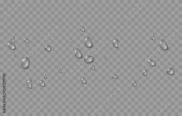 Obraz Vector water drops. Drops png, condensation on the window, on the surface. Realistic drops on an isolated transparent background.