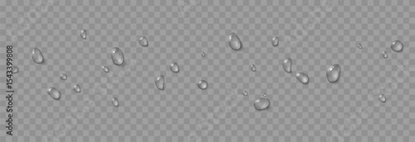 Obraz Vector water drops. Drops png, condensation on the window, on the surface. Realistic drops on an isolated transparent background.