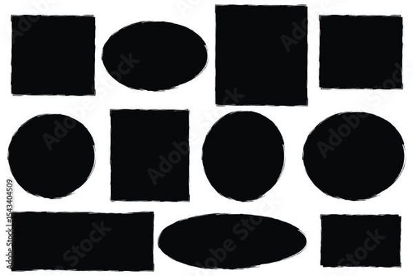 Fototapeta Set of abstract  square, circle, rectangle and oval ellipse borders design elements.  Chalk drawn elements. Dirty grunge design frames. 
