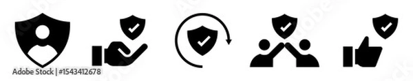 Obraz Conjunto de iconos sólidos de protección y seguridad. Confianza, respaldo, validación y antivirus. Ilustración vectorial