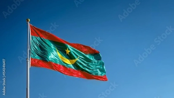 Fototapeta Mauritania flag waving proudly in celebration of independence day under a clear blue sky