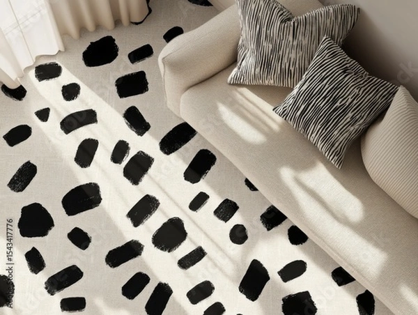 Fototapeta Minimalist fabric design with irregular black and white hatchings emphasizing geometric shapes