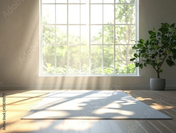 Fototapeta Carpet in a sunlit room with clean space and no visual distractions