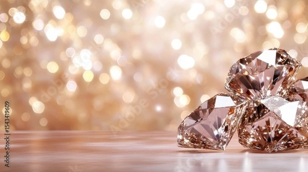 Obraz An elegant display of glimmering rose gold diamonds sitting upon a softly blurred bokeh background, emphasizing luxury and beauty in a visually stunning composition.