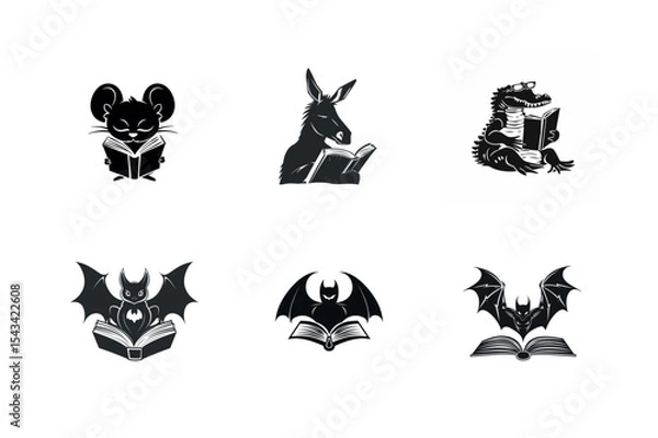 Obraz Silhouette animals reading books illustrations