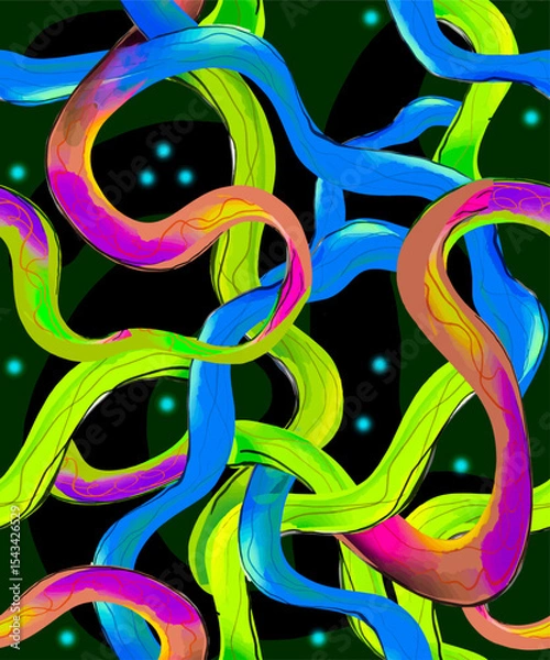 Fototapeta Abstract seamless background with curved line composition of colorful intertwined neon lines. Vector.