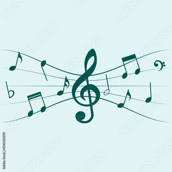Obraz Dark green music notes, vector illustration.
