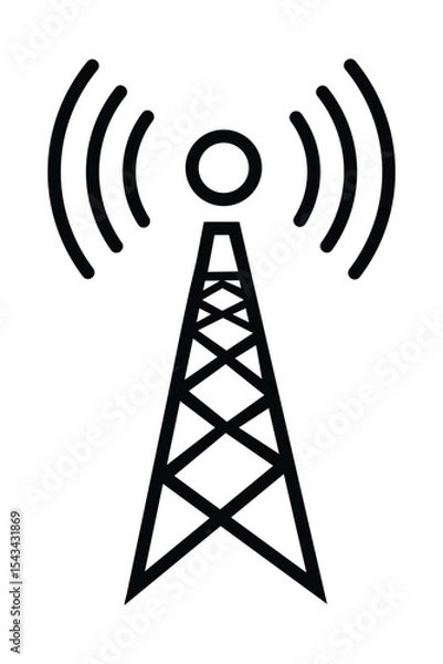 Obraz Simple black antenna tower icon transmitting radio waves communication design
