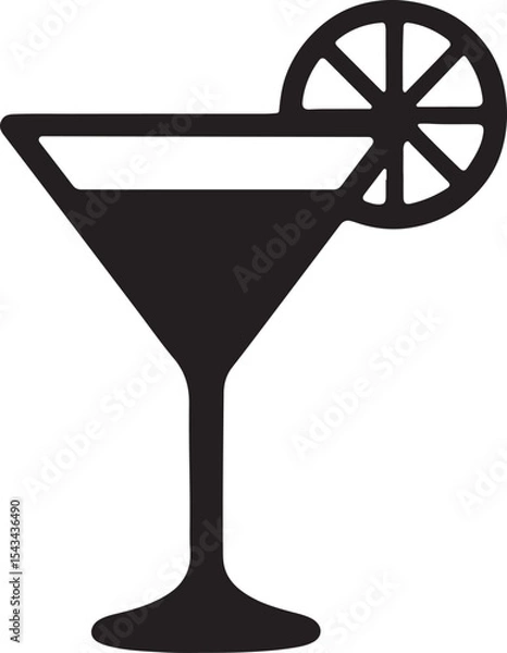 Fototapeta Silhouette of a cocktail glass with a lime slice, perfect for bar, party, summer, and drink-themed designs.