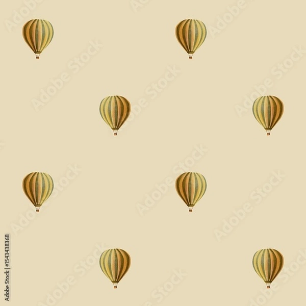 Fototapeta Cute watercolor pattern with vintage balloons. Seamless print