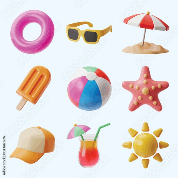 Obraz Summer vacation icons 3d render collection