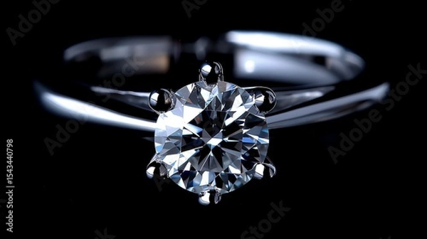Fototapeta This is a beautiful image of a diamond ring. The ring is made of white gold and has a round diamond in the center.
