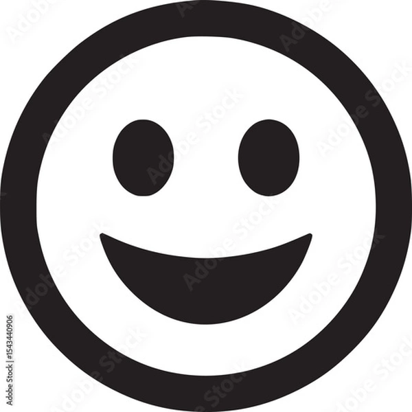 Fototapeta A simple black and white smiley face with circular eyes and a curved mouth on a white background