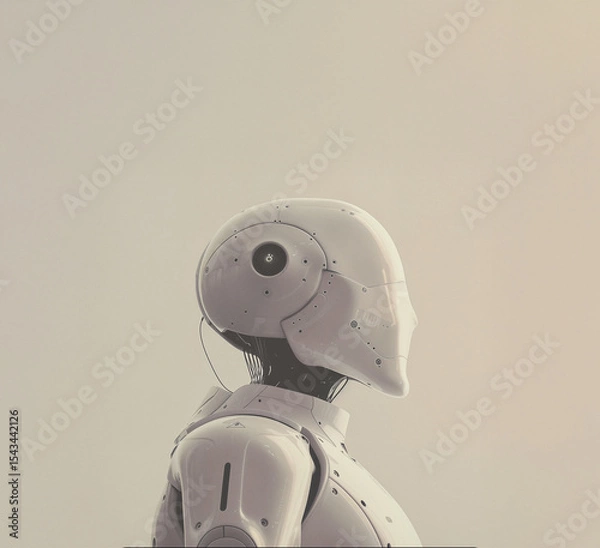 Fototapeta Sleek humanoid robot with minimalistic design and soft lighting in profile view