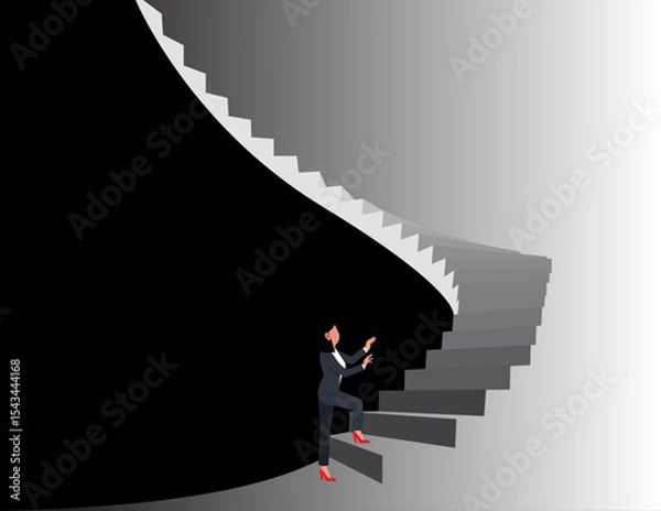 Fototapeta Climbing toward success, one step at a time. A passionate businesswoman sprints up the stairs without breaking a sweat.