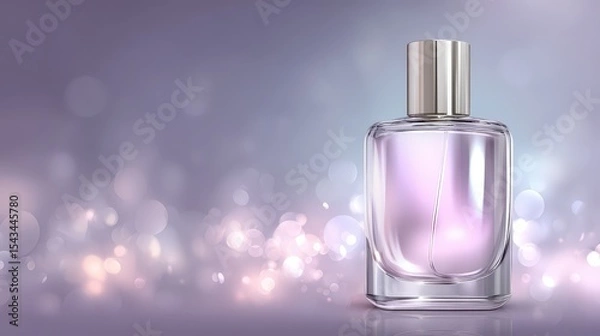 Fototapeta Elegant Glass Perfume Bottle with Soft Purple Background and Bokeh Effect