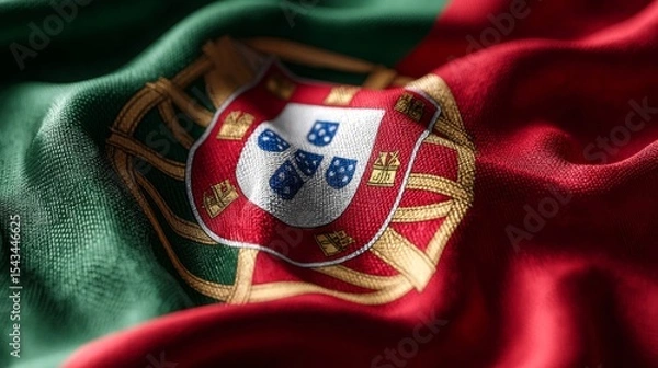 Fototapeta Celebrating Portugal's Independence Day with a realistic silk flag display