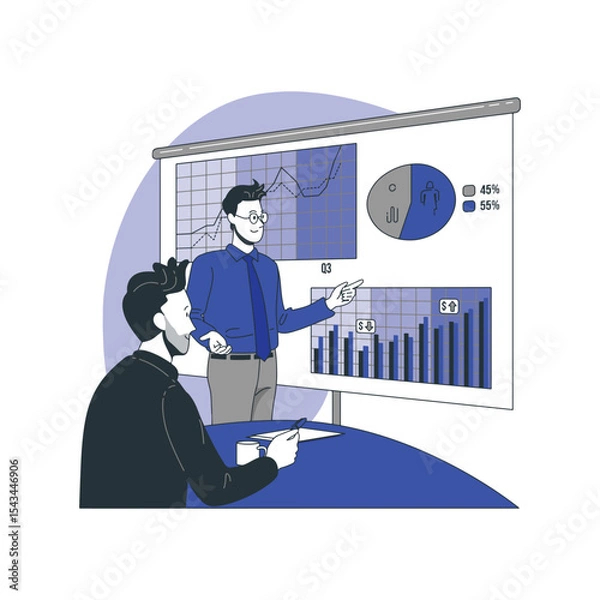Fototapeta two men are standing in front of a board with graphs on it