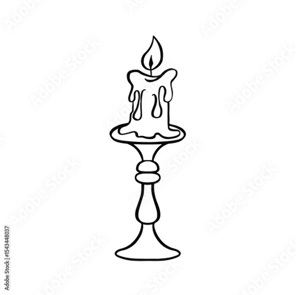 Fototapeta Candle in candlestick line outline symbols vector