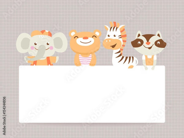 Fototapeta Greeting card template with funny animals and text space
