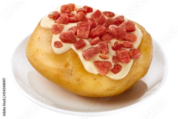 Fototapeta prato com  batata recheada com cream cheese e cubos de bacon isolado em fundo transparente
