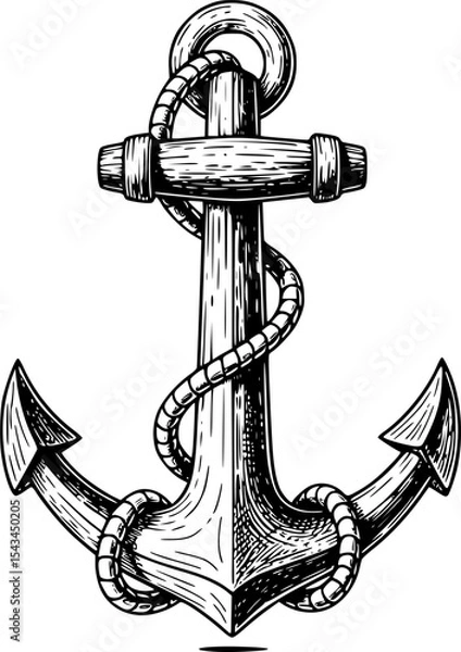 Obraz Detailed black and white sketch of a nautical anchor drawing. Vector illustration
