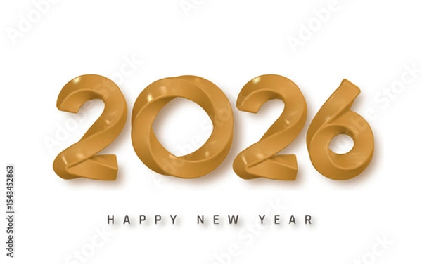 Fototapeta New Year 2026 Gold Text Design With Shiny 3D Numbers And Elegant Typography. Perfect For Holiday Greeting Cards, Posters, And Banners. Vector Illustration