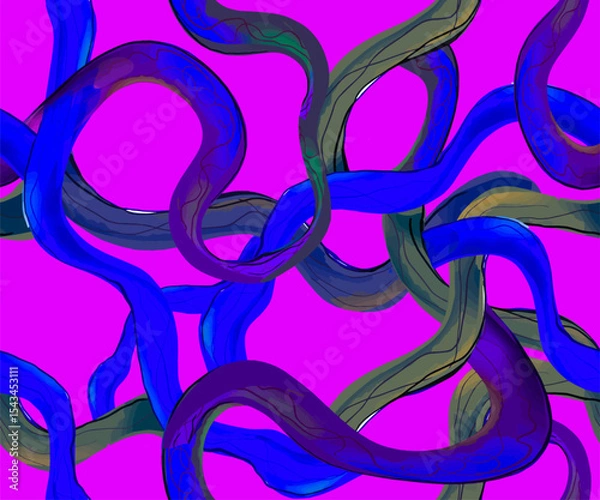 Fototapeta Abstract seamless background with curved line composition of colorful intertwined neon lines. Vector.	