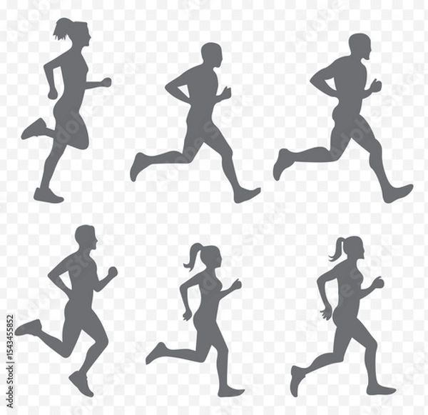 Fototapeta Man human figure running vector black silhouette lineart logo icon bundle, athlete run isolated on Transparent background set, creative minimal sports editable clipart. EPS 10.