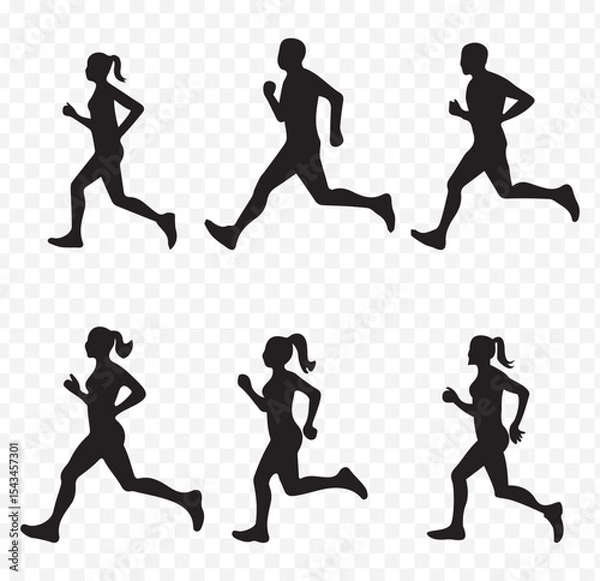 Fototapeta Vector illustration of silhouette of a man running. Generative ai.  Silhouette illustration of runners displaying motion and movement during outdoor running exercise on Transparent Background EPS 10.