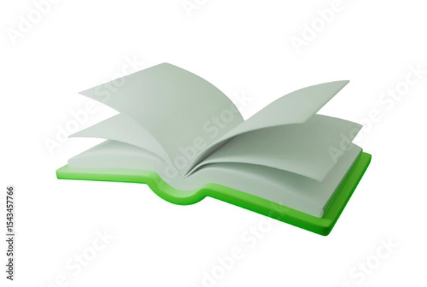 Obraz 3d Open book vector illustration with vibrant green hardcover. Ideal for education, literature, and knowledge-themed designs. Perfect for e-learning or academic content.