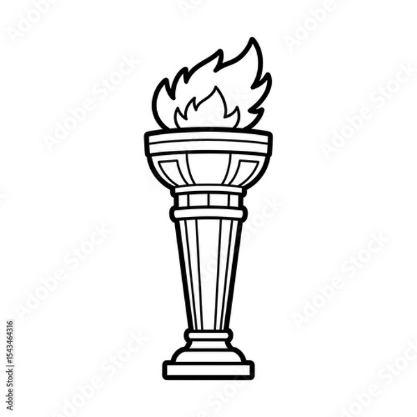 Fototapeta Torch outline drawing vector illustration of olympic flame symbol for coloring page art on transparent background