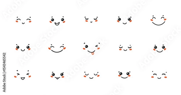 Fototapeta Set of Cute Facial Expressions in Kawaii Style Vector Doodles illustration