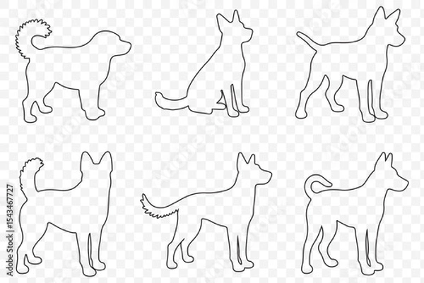 Fototapeta dog silhouette, vector, isolated black silhouette of a dog, collection in stroke on Transparent Background. EPS 10.