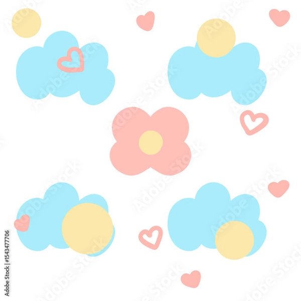 Obraz Seamless pattern with clouds and flowers