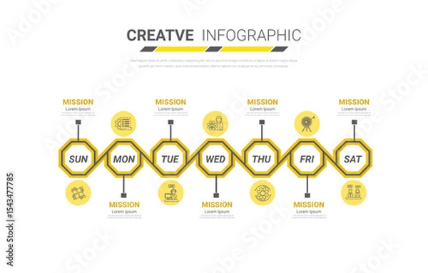 Fototapeta weekly planner, Timeline business for 7 day, Presentation business can be used for Business concept with 7 options, steps or processes.