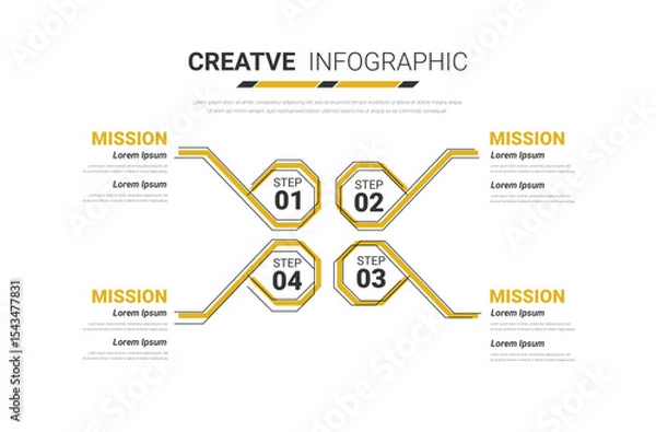 Fototapeta Infographics template with 4 labels, can be used for workflow layout, diagram, business step options, banner, and web design.