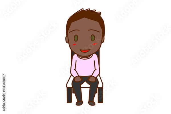 Fototapeta （全身正面）椅子に笑顔で姿勢よくきちんと座るアフリカ系少年