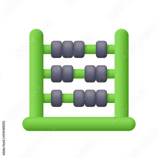 Obraz Abacus with green frame and black beads. Finance, education, accounting, calculation and math concept. 3d vector icon. Cartoon minimal style.