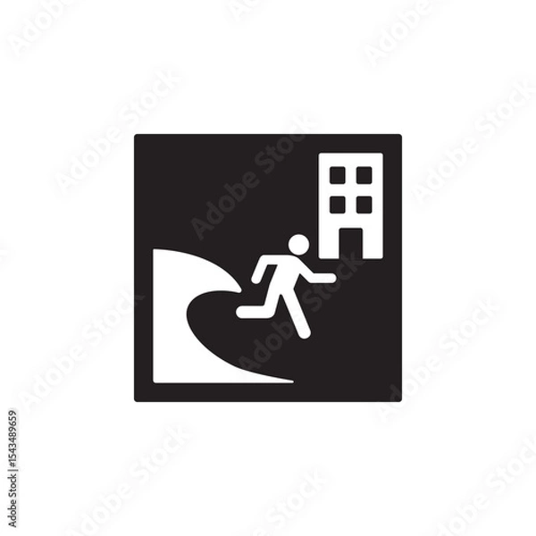 Fototapeta  tsunami evacuation building icon symbol sign vector