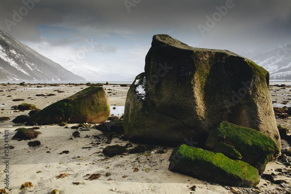 Obraz Giant Boulders on Alaska Beach with Large Mountains 