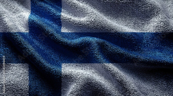 Fototapeta The flag of Finland is elegantly displayed on soft silk fabric, highlighting its distinct blue and white colors in an eye-catching design.