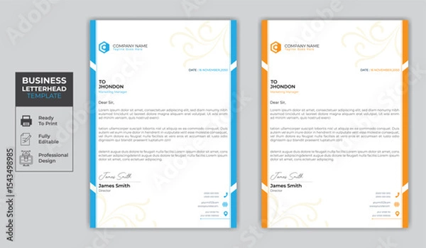 Fototapeta A modern business and corporate letterhead design vector. Colorful abstract letterhead design a4 size.